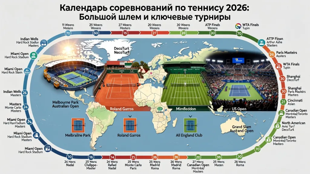 Календарь соревнований по теннису 2026: Большой шлем и ключевые турниры